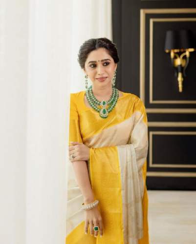 White with Yellow Color Soft Silk Zari Weaving Sari With Matching Blouse