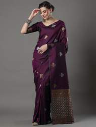 Wine Banarasi Silk Soft Saree With Weaving Work