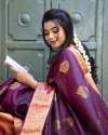 Wine Color Banarasi Silk Saree with Jacquard Weave  thumb 8