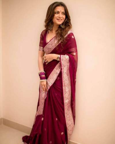 Wine Color Kanjivaram Cotton Silk Saree