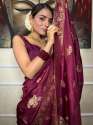 WINE FLOWER PRINTED BANARASI SOFT SILK SAREE 