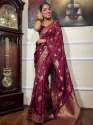 WINE FLOWER PRINTED BANARASI SOFT SILK SAREE  thumb 4