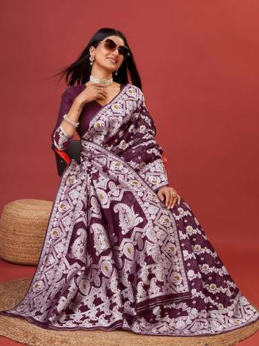WINE SAREE IN SOFT COTTON WITHTRENDY AND GRAND BEAUTIFUL RICH DESIGN SAREE