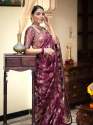WINE  SAREES WITH HEAVY BROCADE WORK AND GOLD ZARI WORK BANARASI SOFT SILK SAREE  thumb 2