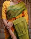 YELLOW & GREEN BANARASI SOFT SILK SAREE WITH GOLD ZARI WEAVING thumb 3