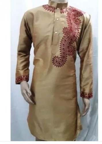 Mens Embroidered  Party Wear Silk Kurta by Rijay Collection