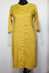 Stylish Plain Yellow Cotton Kurti 