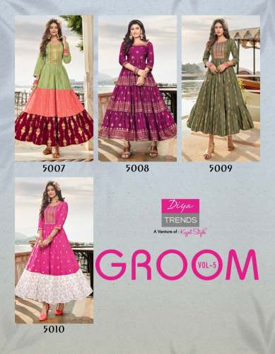 Fancy Long Rayon Gold Print Embroidery Gown