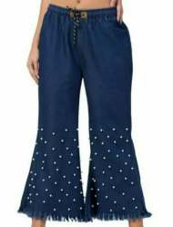 Ladies Moti Style Dark Blue Denim Palazzo