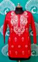 red-color-chikan-designer-georgette-short-kurtis