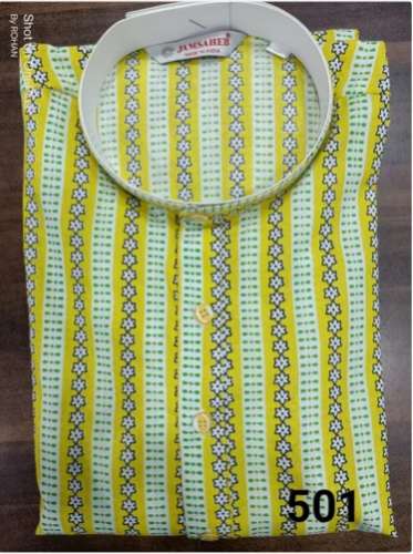 Yellow color cambric cotton printed mens kurta  by Neeta Textiles