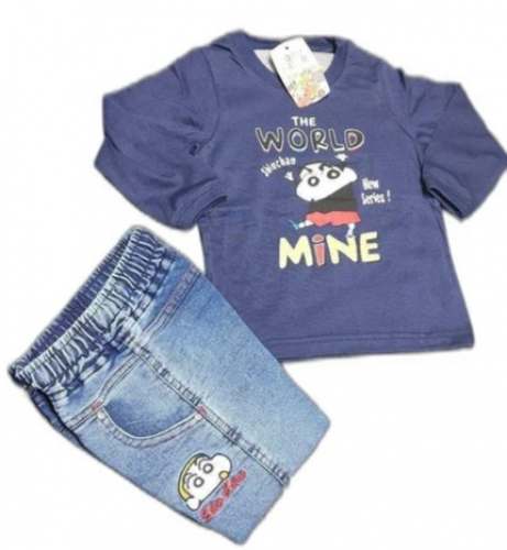 Kids Cartoon Print Top And Denim Bottom Set 