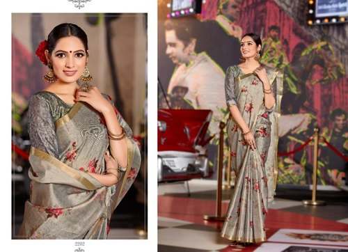 Branded Digital Printed Linen Saree by Mahalaxmi Sarees