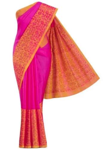 Pink And Orange color Ladies Weave Cotton Silk Saree by Sona Sansaar