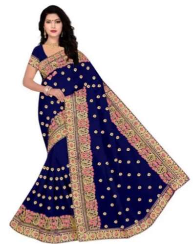  Blue color Designer fancy printed Georgette Work Saree by Jagannath Satyanaryan
