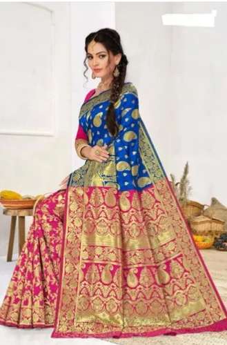 Multi color Art designer Banarasi Contrast Saree by Jagannath Satyanaryan