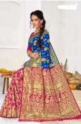 Multi color Art designer Banarasi Contrast Saree