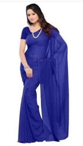 Blue color Ladies Plain Sarees  by Devi Embroidery Saree House