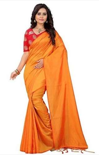 Golden color Ladies Synthetic printed saree by Devi Embroidery Saree House