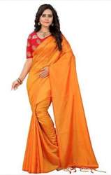 Golden color Ladies Synthetic printed saree
