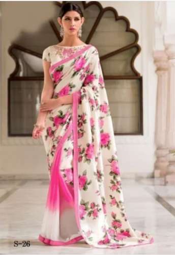 Ladies designer fancy party wear Floral Printed Sarees by Devi Embroidery Saree House