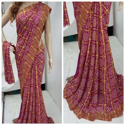 Casual wear Moss Georgette Bandhani Saree