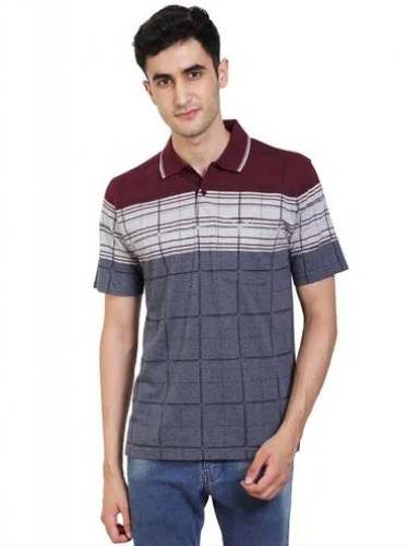 Mens Checks Pattern Collar T shirt 