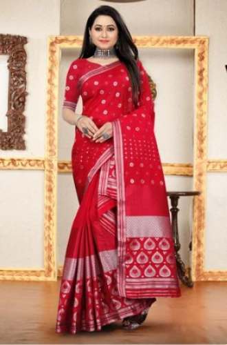 Banarasi Silk Red Party Wear Saree For Women by S M Tex