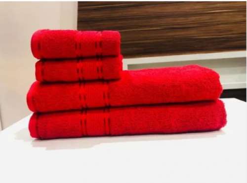 Red color Cotton Silky Border hand Towels