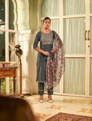  *Women Chinon Sequence Embroidered Kurta With Pant And Dupata Set*