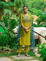 Cotton Blend Embroidery Work Kurta & Pant with Dupatta Set