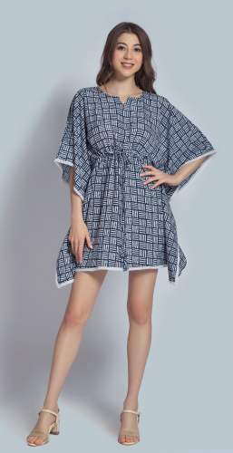 Cotton Blend Printed with Lace Border top Kaftan﻿
