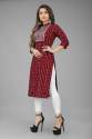 Cotton Printed Kurti with embroidery thumb 1
