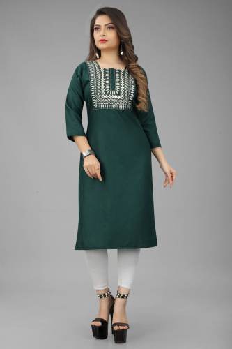 Cotton solid plain Embroidery Kurtis