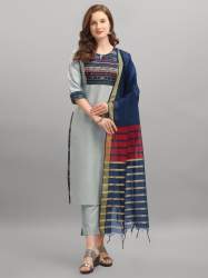 Cottons Blend Embroidery work kurta & Pant with Dupatta Set