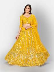 Georgette Mirror Work Net Dupatta Lehenga Choli