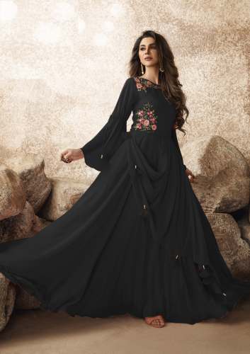 Georgette Solid Hand Work Gown wear