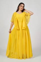 Georgette Yellow Solid Staylish gown Wear
