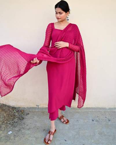 HEMALI Pink Maska Cotton Silk Kurti Pant Set 