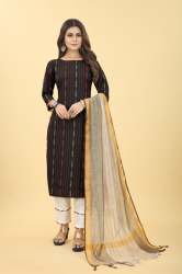 KIARA Black Linen Cotton Jacquard Weaving Kurti Set