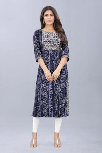 Latest Slub Cotton Bandhani Kurti Set 