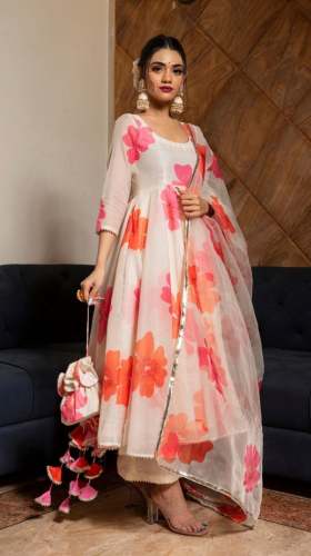 Marigold Off White Floral Georgette Gown