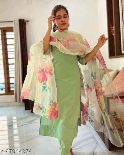 MEERA Parmpara Cotton Gown with Organza Dupatta