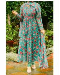 Navya Teal Full Sleeve Georgette Printed Gown