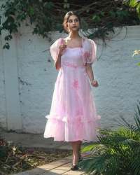 Nylone Orgenza Ballon Sleeve Pink Gown