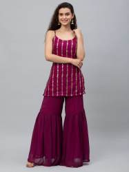 Pink Faux Georgette Sharara Suit-Krishna 