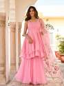 PINKPARI Plain Georgette Sharara Suit with Organza Dupatta thumb 1
