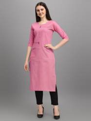 Plain Cotton Comfort Straight Self Design Kurtis 