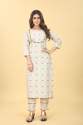 PRISHA White Linen Cotton Kurti Pant Set With Dupatta by Golaviya House thumb 1