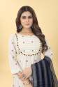 PRISHA White Linen Cotton Kurti Pant Set With Dupatta by Golaviya House thumb 3